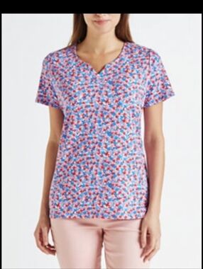 NWT Rebecca Malone Red & Blue Floral Short-Sleeve Tee SMALL